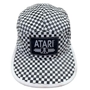 Atari Hat Cap 5 Panel Black White Checkerboard Retro Video Game Adult Mens